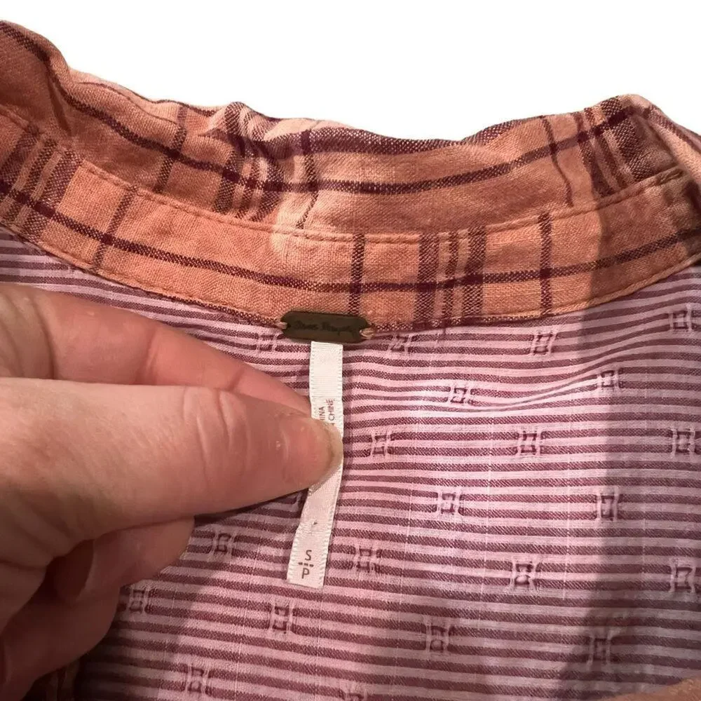 Free People Overshirt Womens Small Orange‎ Plaid Button Front Collared